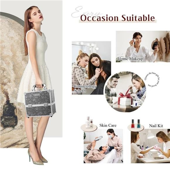 Makeup Train Case Portable Cosmetic Box Organizer Storage 4 Trays Aluminum Box - Picture 2 of 6